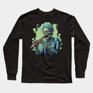 Zombie Playing On Flute - Halloween Design Long Sleeve T-Shirt